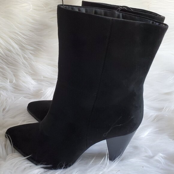 Forever 21 Black Suede Heeled Pull On Ankle Boots SZ 6 - Picture 5 of 12